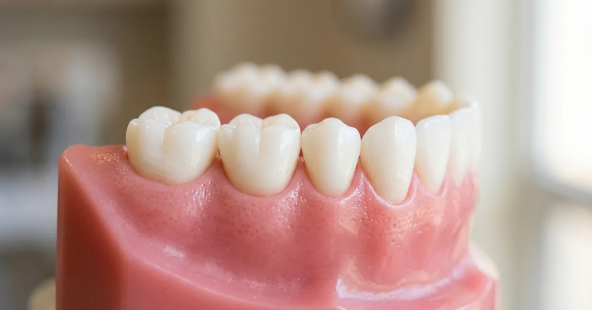Close-up showing gum line receding and exposing the root of a tooth