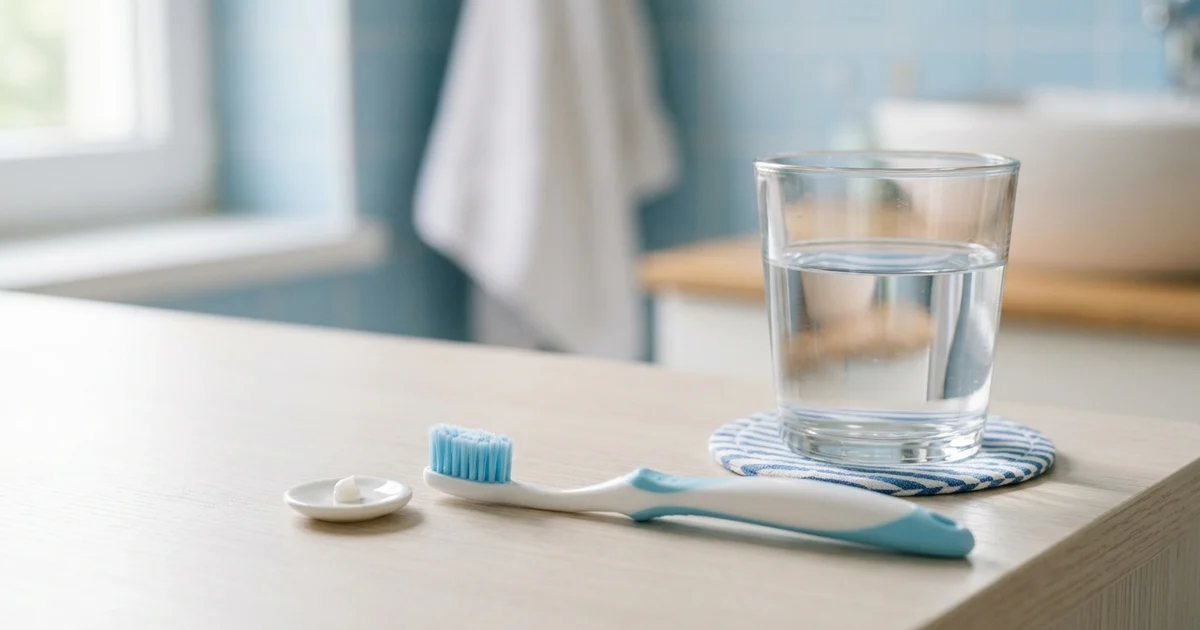 Small pea-sized amount of fluoride toothpaste on a child's toothbrush