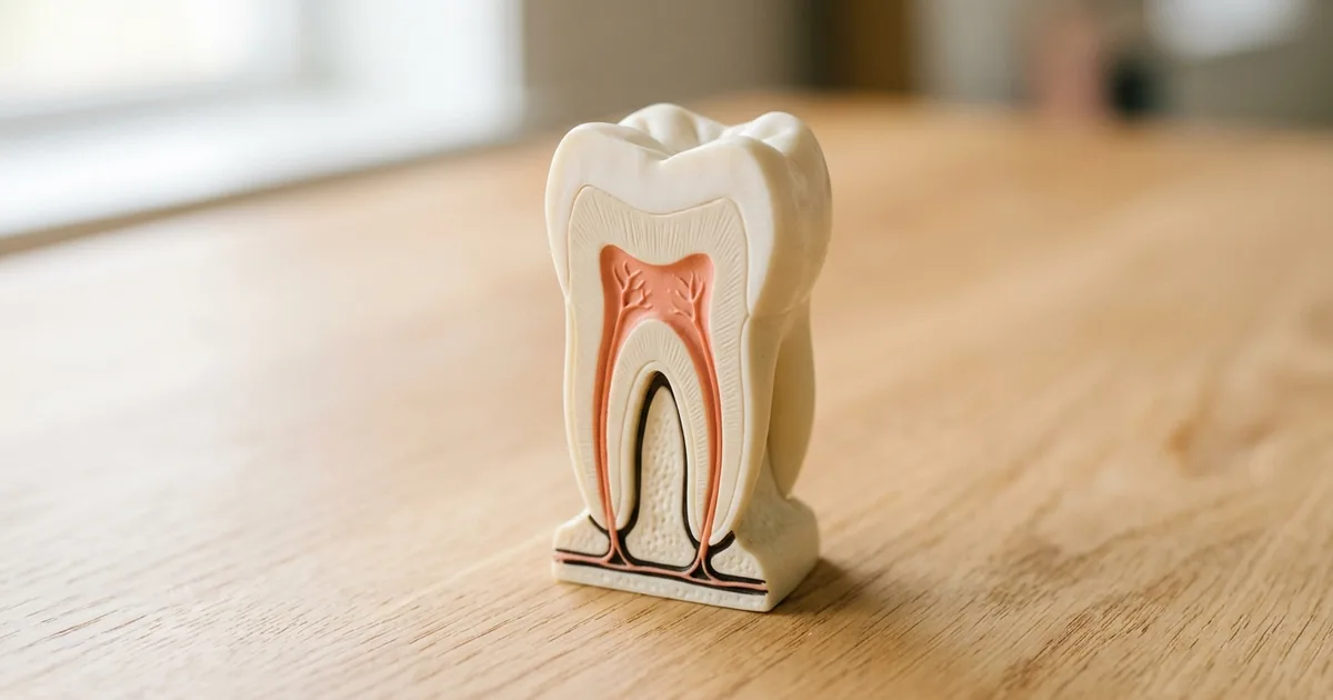 Cross-section of a molar showing infected pulp inside the root canals