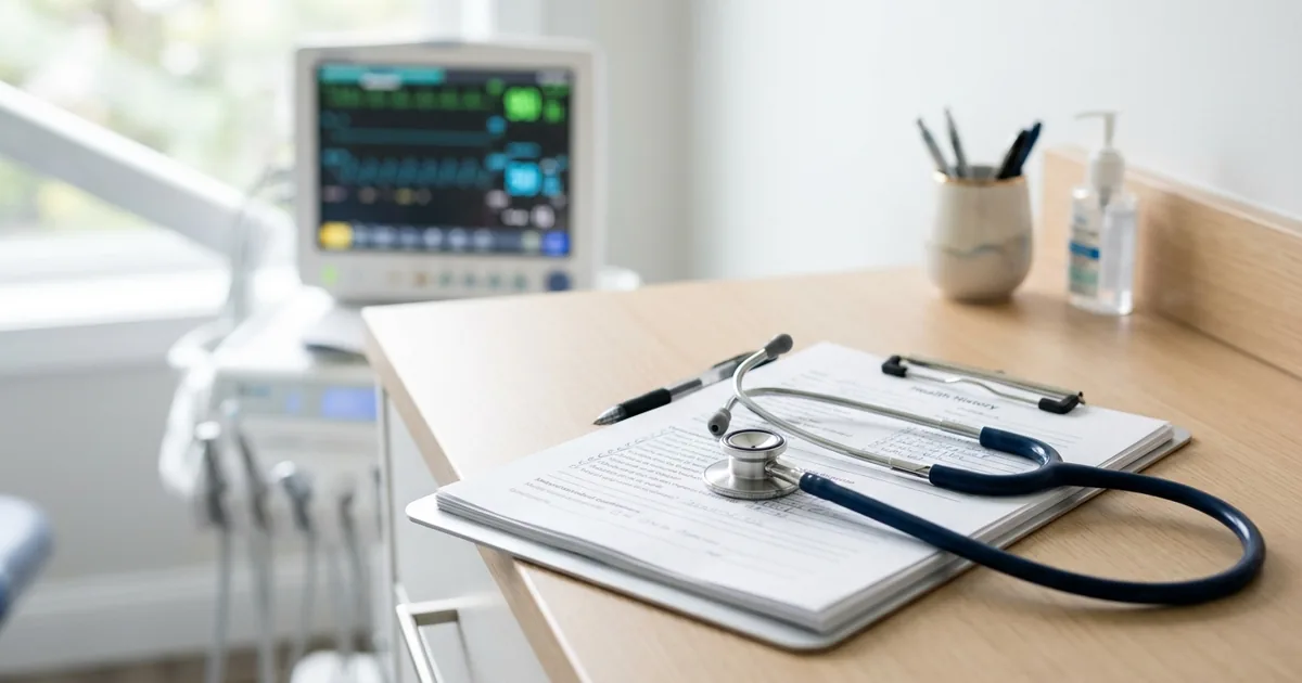Dentist reviewing a patient's medical history before recommending sedation options
