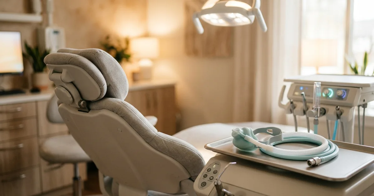 Relaxed dental patient undergoing comfortable treatment with sedation for gag reflex