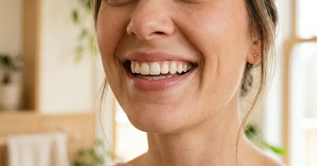 Warm natural smile with even healthy teeth in soft daylight