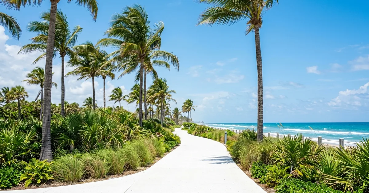 Palm trees beside a coastal Florida dental office welcoming seasonal patients